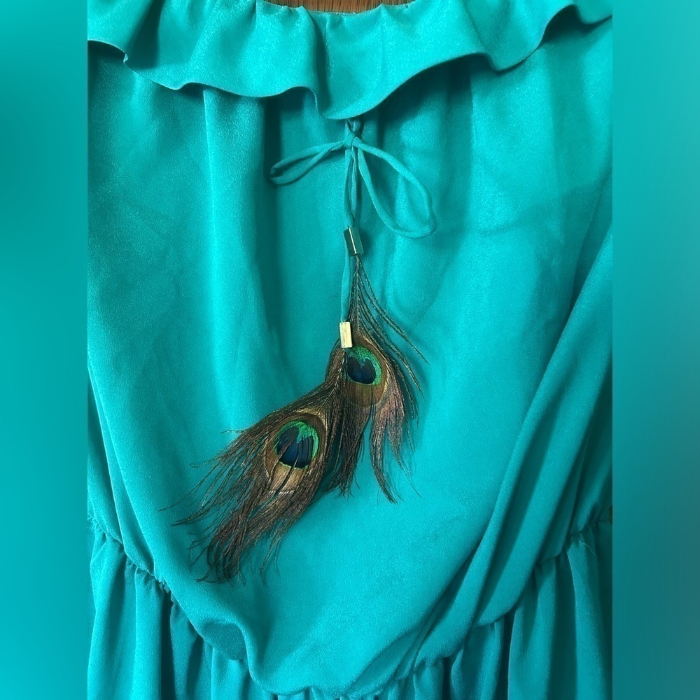 Garcia blue peacock feather bow strapless romper size L - Picture 11 of 11